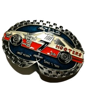 Belt Buckle In Memory of Alan Kulwicki Metal Enamel Dated on the Front W/Racecar